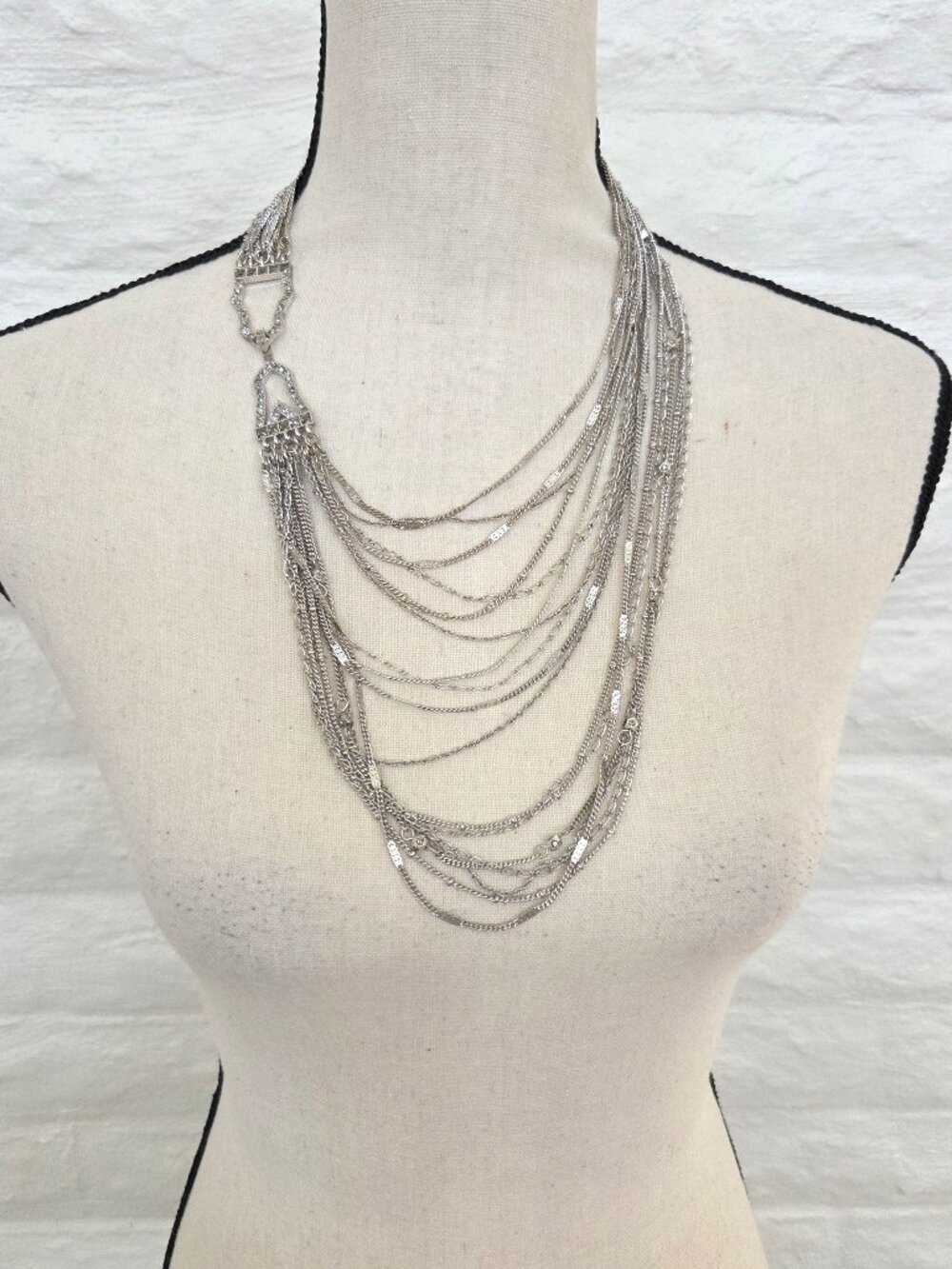 Chloe + Isabel Necklace Multi-Strand Silver 14 inch Long Womens Rhinestones